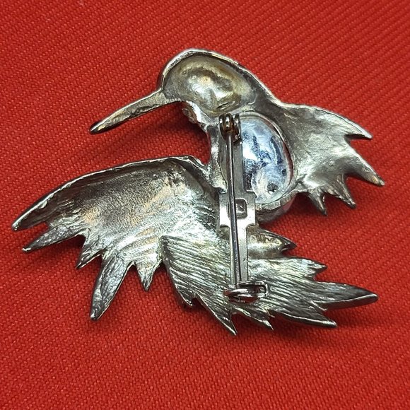 Vintage Hummingbird Crystal Chest Brooch Pin Gold Silver Tone - Picture 3 of 11